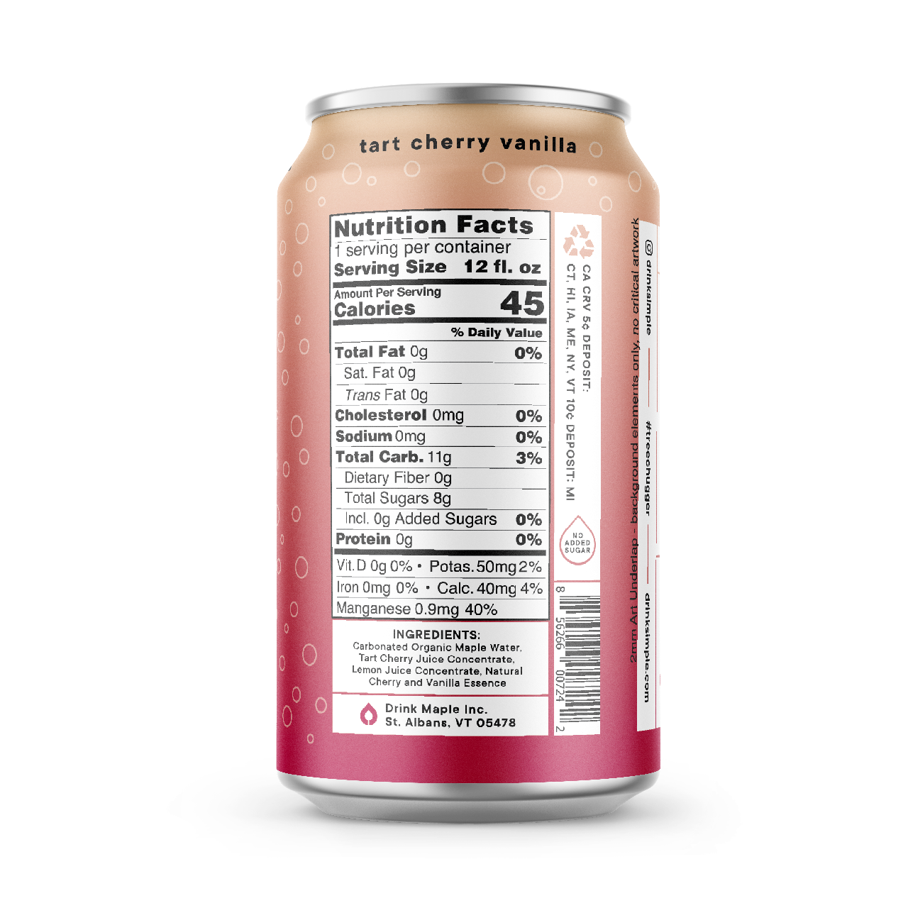 12 oz. Tart Cherry Vanilla Sparkling Maple Water - 12 Pack
